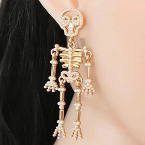 Spooky Skull Faux Pearl Earrings Fall Winter Fashion Jewelry Halloween